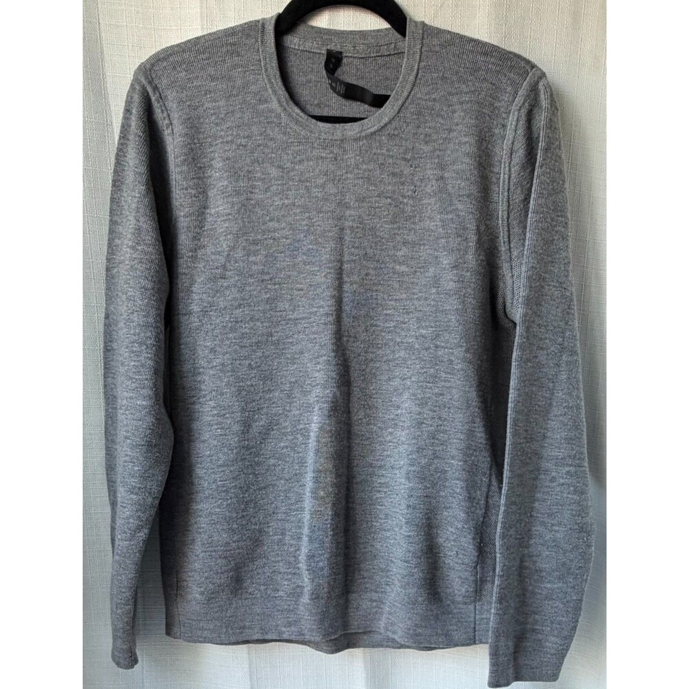 Lululemon Mens M 100% Merino Wool Sweater Gray Crewneck Pullover Lightweight